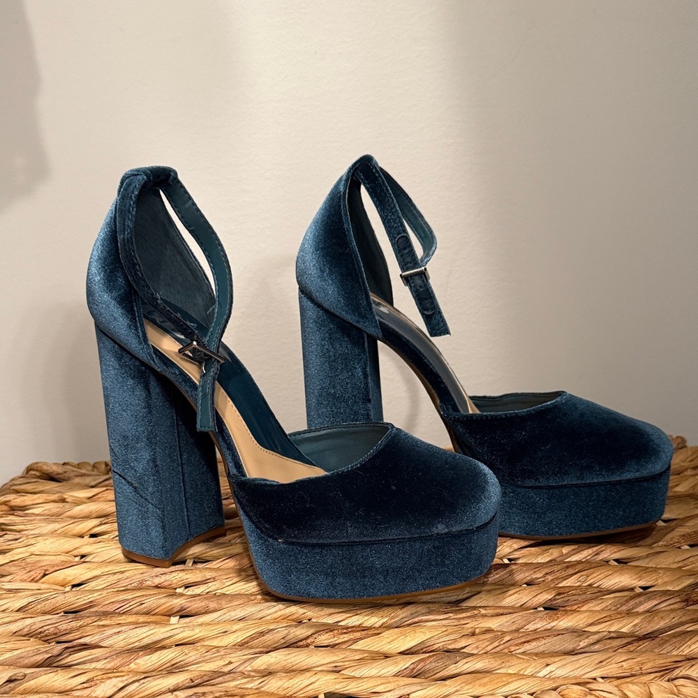 Blue Velvet Platform Heels